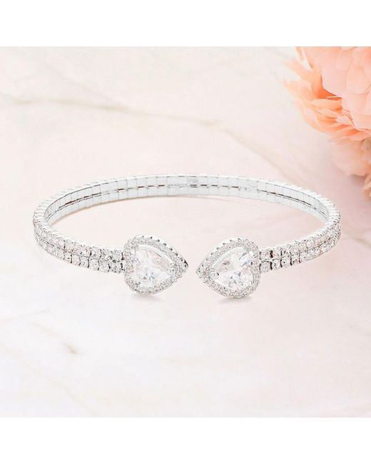 Fashnzfab Pink Cz Teardrop Stone Pointed Tip Rhinestone Paved Cuff Bracelet Clear