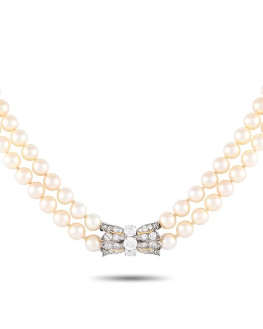 Non-Branded Metallic Lb Exclusive 18k Gold 1.50ct Diamond And Pearl Double Strand Necklace Mf01-041924