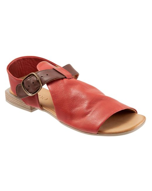 BUENO Red Ava Leather Boho Flat Sandals