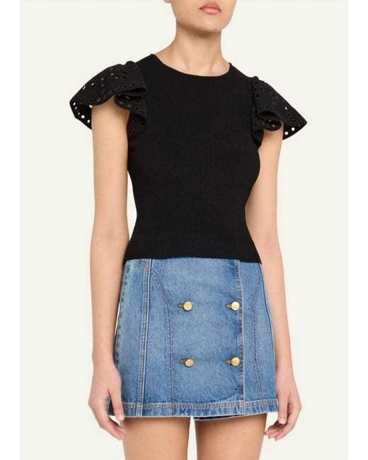 Ulla Johnson Black Edith Ruffle Knit Top