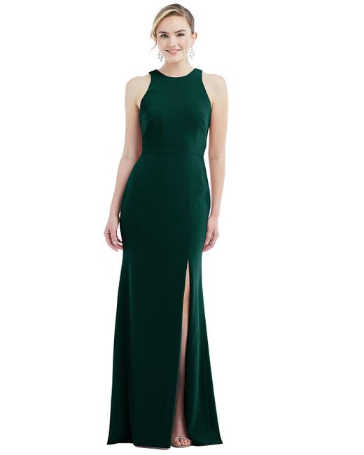 Dessy Collection Green Cutout Open-back Halter Maxi Dress With Scarf Tie
