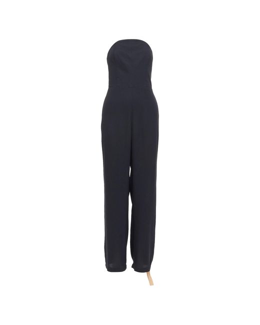 Reformation Blue Lela Viscose Blend Strapless Wide Leg Jumpsuit