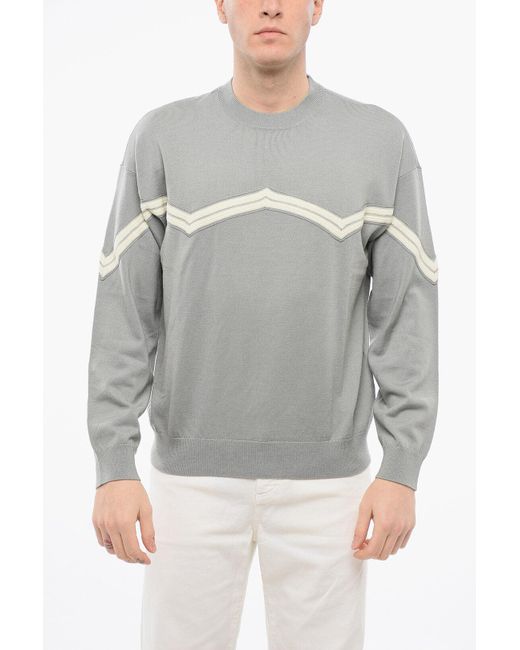 Armani Gray Emporio Virgin Wool Sweater With Herringbone Embroidery for men
