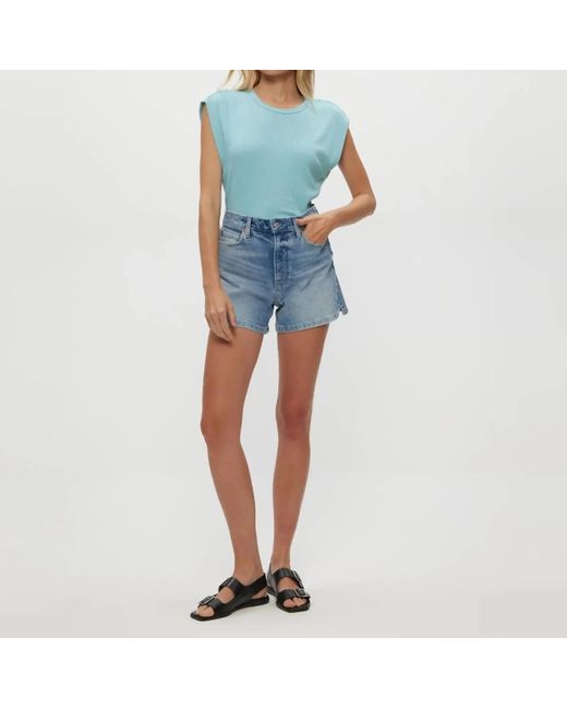 Michael Stars Women's Blue Joni Crew Neck Power Shoulder Top