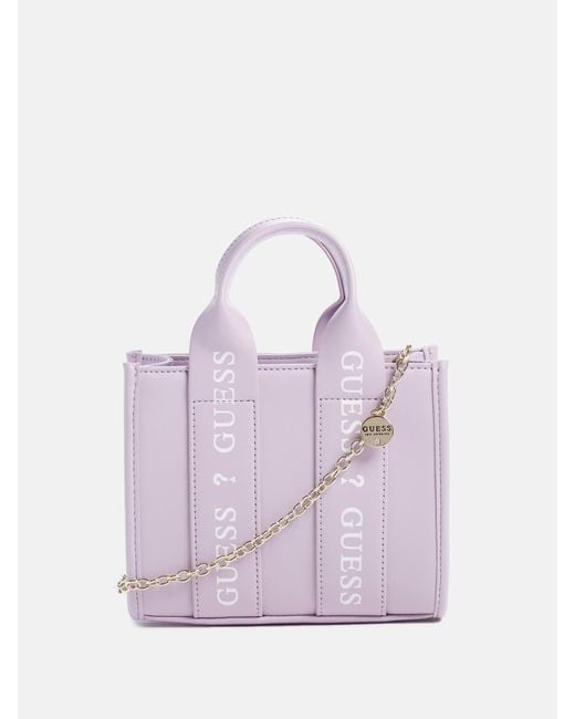 Guess Factory Purple Logo-tape Mini Tote Crossbody