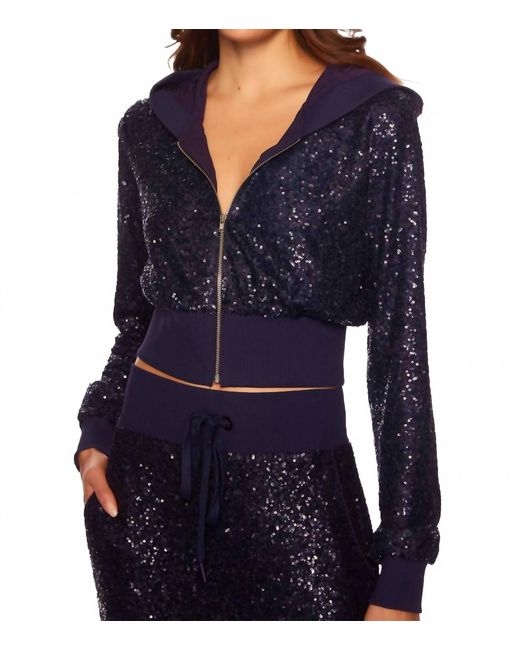 Susana Monaco Blue Sequin Zip Up Jacket