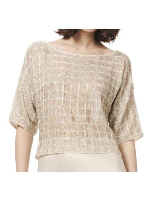 EMILY SHALANT Brown Grid Sequin Top