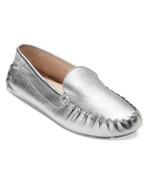 Cole Haan White Evelyn Driver Metallic Slip-on Loafers