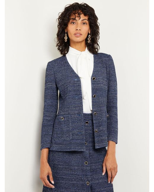 Misook Blue Shimmer Tweed Tailored Knit Jacket