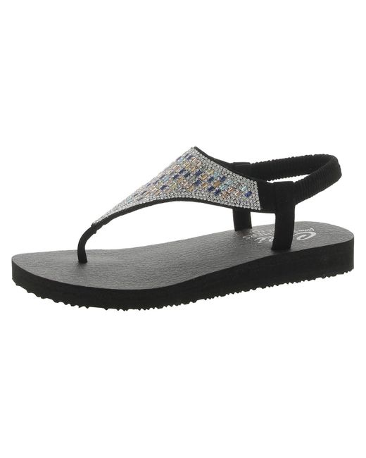 Skechers Black Cali Meditation Rock Crown Embellished Slip On Thong Sandals