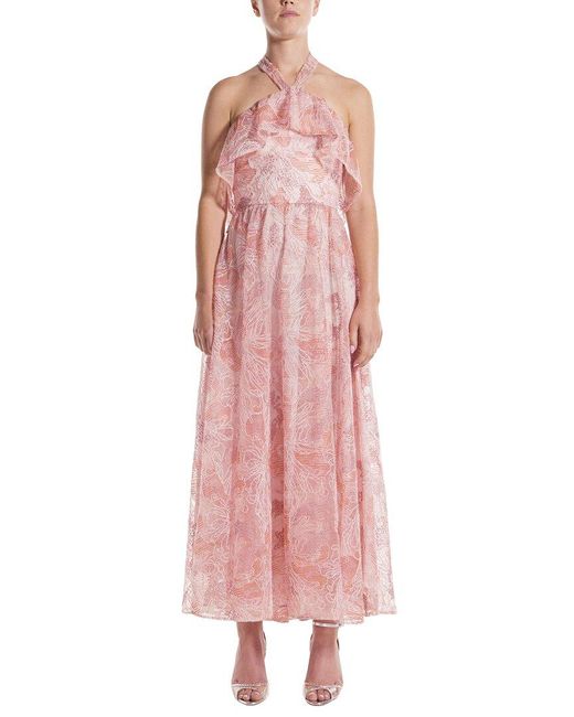 Monique Lhuillier Women's Pink Halter Ruffle Front Silk-lined Cocktail Dress
