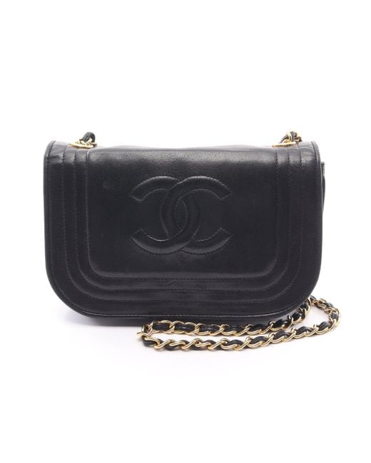 Chanel Black Coco Mark Chain Shoulder Bag Lambskin Gold Hardware Push Lock Vintage