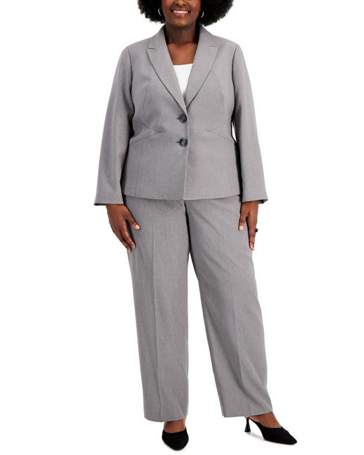 Le Suit Gray Plus 2pc Polyester Pant Suit