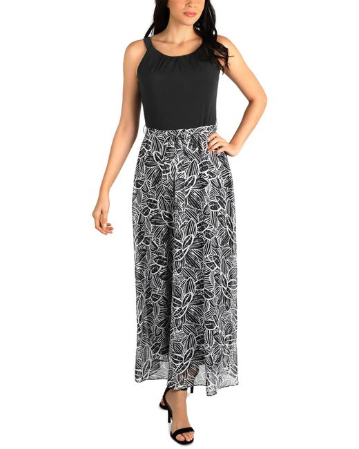 Signature By Robbie Bee Black Printed Long Maxi Dress