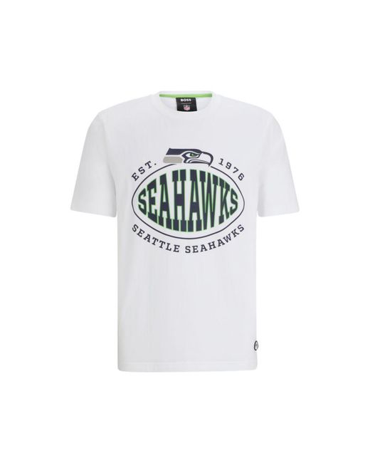Boss White X Nfl Stretch-cotton T-shirt With Collaborative Branding for men
