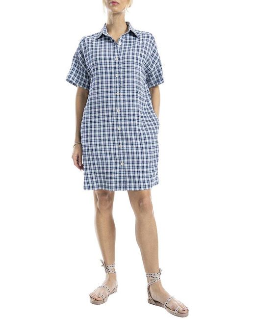 Max Studio Blue Button-Front Shirtdress
