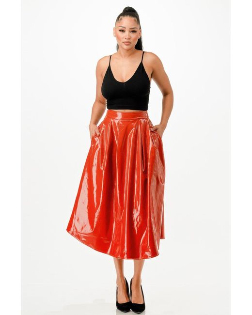 TRUEDAMES Red Midi Skirt With Pockets