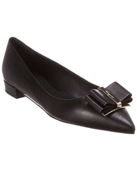 Ferragamo Black Zeri Leather Ballet Flat