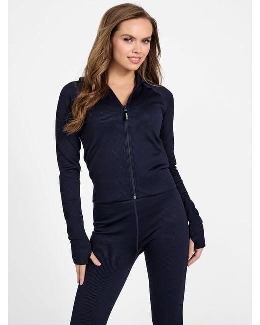 Guess Blue Cordova Rib-Knit Zip Jacket