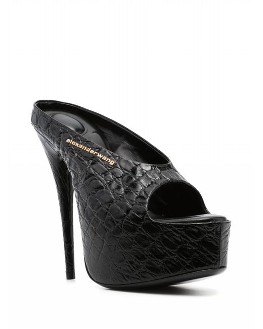 Alexander Wang Black Destiny 150Mm Croc Embossed Leather Sandal Heels