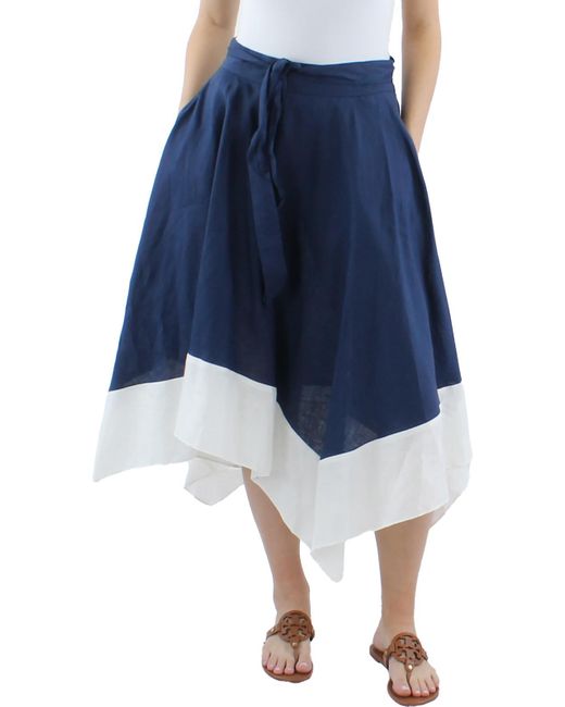 DKNY Blue Linen Long A-line Skirt