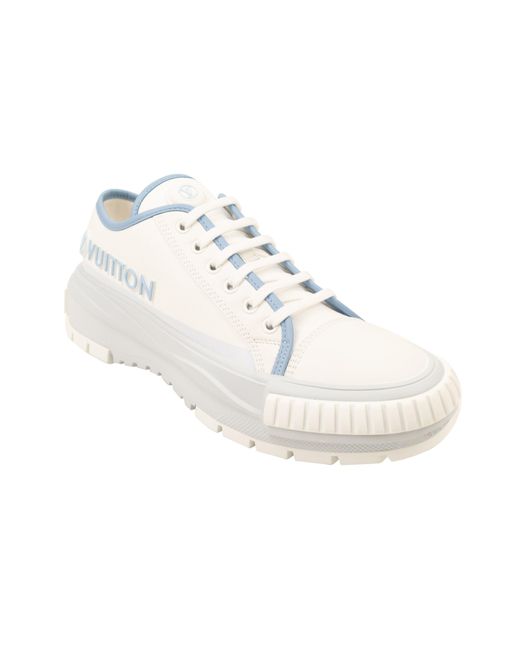 Louis Vuitton White And Blue Squad Logo Lace Up Sneakers for men