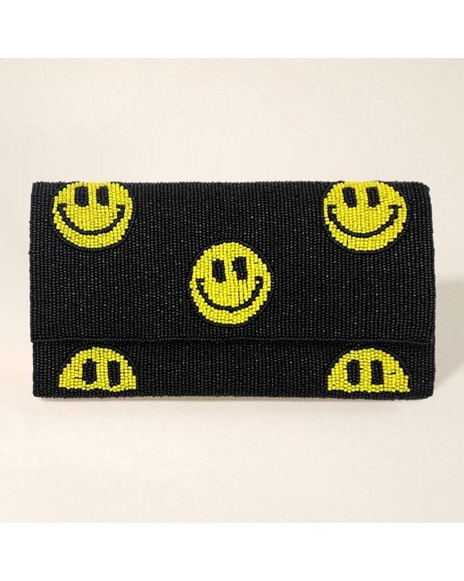 Fashnzfab Black Smile Patterned Seed Beaded Clutch Crossbody Bag