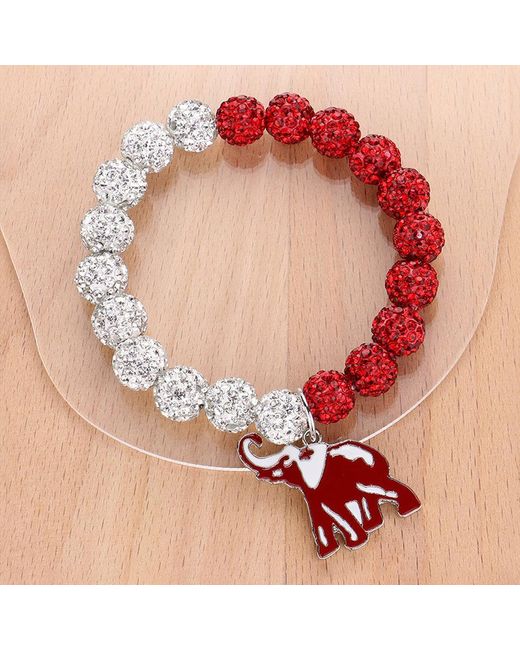 Fashnzfab Red Elephant Charm Pointed Shamballa Ball Beaded Stretch Bracelet