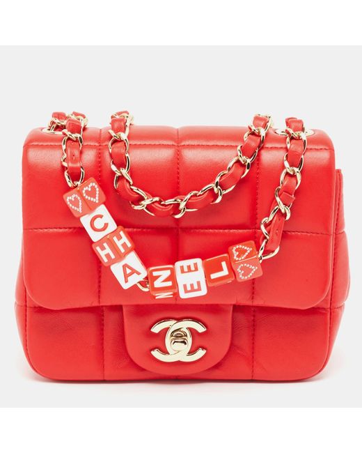 Chanel Red Quilted Leather Mini Monacoco Square Flap Bag