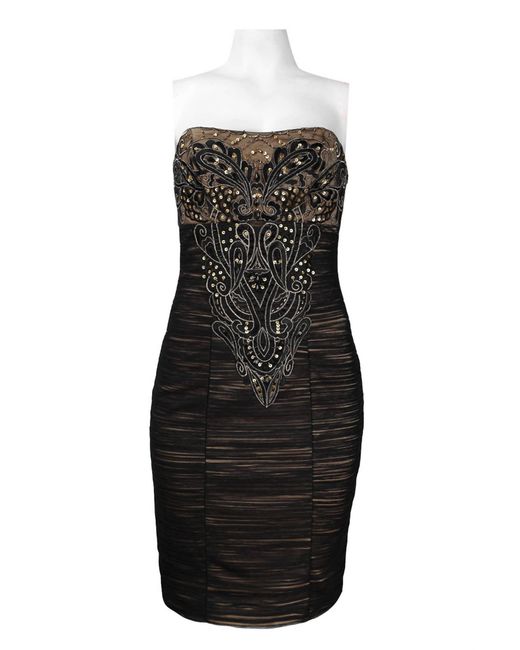 Sue Wong Black Embroidered & Sequin Strapless Mesh Dress
