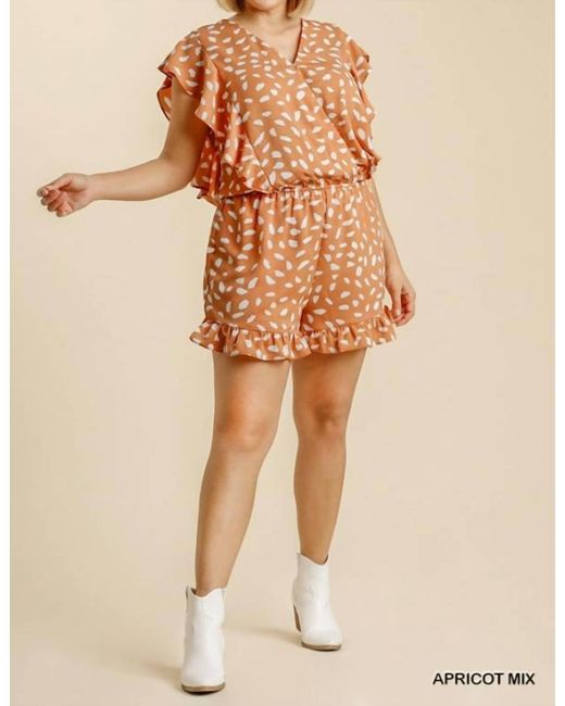 Umgee Natural V-Neck Dalmatian Print Romper