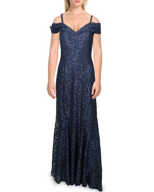 R & M Richards Blue Lace Formal Evening Dress