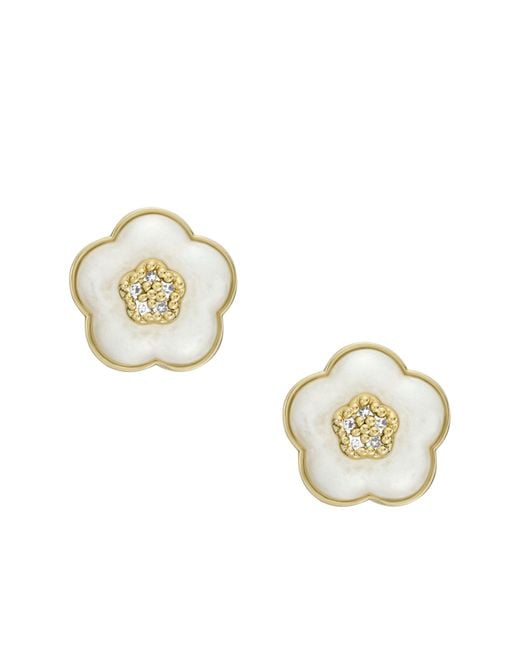 Fossil Metallic Mothers Day Pearl White Resin Stud Earrings
