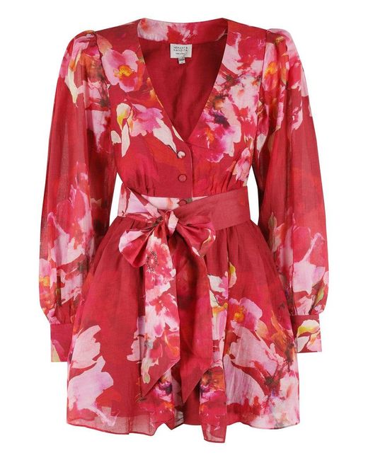 Hemant & Nandita Red Short Dress With Tie Up Belt