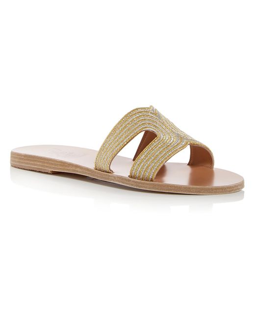 Ancient Greek Sandals White Kentima Leather Flip-flop Slide Sandals