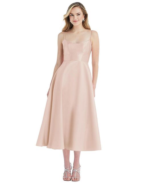 Alfred Sung Pink Spaghetti Strap Full Skirt Satin Midi Dress