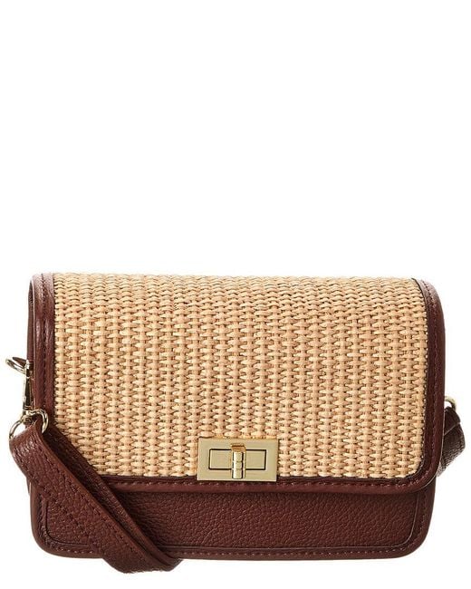 Persaman New York Brown Eva Straw & Leather Crossbody