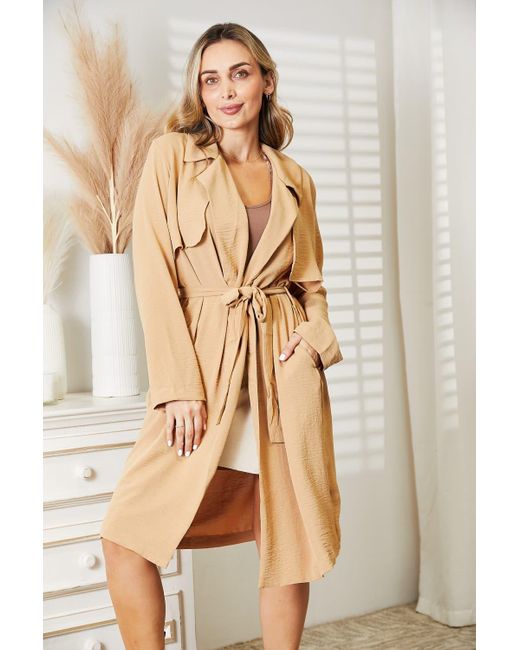 TRUEDAMES Natural Full Size Tied Trench Coat With Pockets