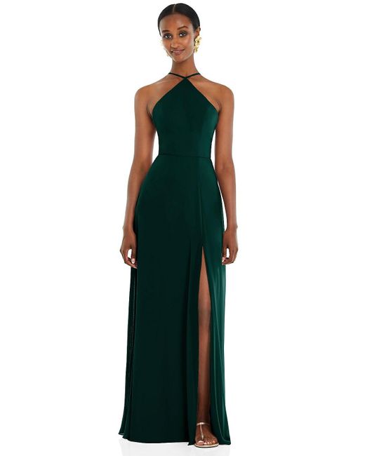 Lovely Green Diamond Halter Maxi Dress With Adjustable Straps