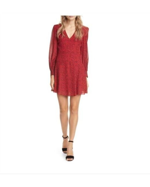 Alice + Olivia Red Polly Leopard Long Sleeve Fit & Flare Mini Dress