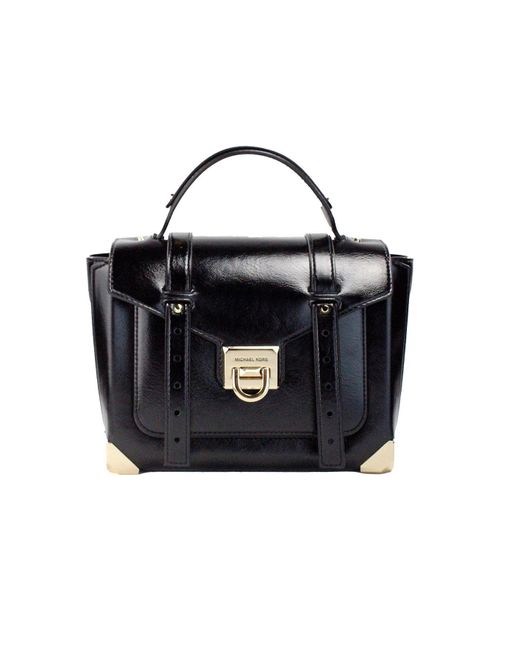 Michael Kors Black Manhattan Medium Slick Leather Top Handle School Satchel Bag