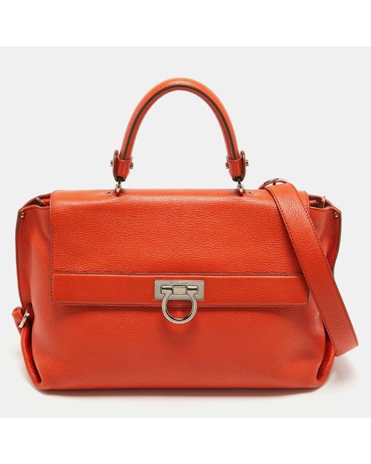 Ferragamo Red Leather Large Sofia Top Handle Bag