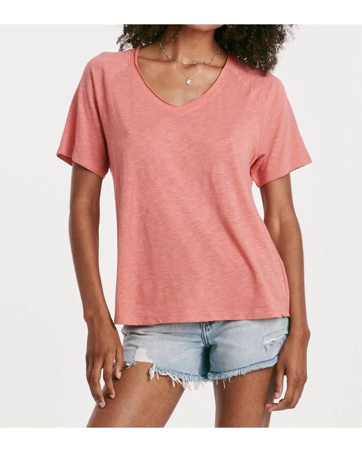 Another Love Red Taylor Relaxed V-neck Slubbed Basic Tee