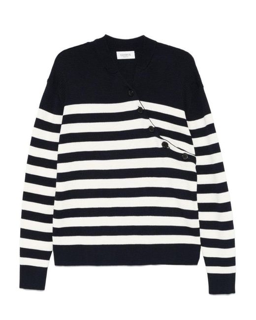 Laneus Blue Button Closure Striped Pullover for men