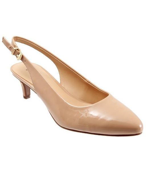 Trotters Natural Keely Pump 7.5 Nude Patent Leather Slingback Kitten Heel Khd1923