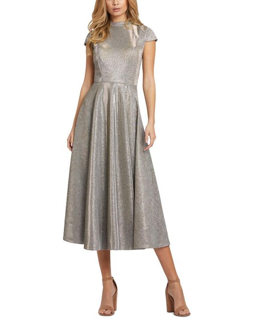 Ieena for Mac Duggal Gray Metallic A-line Midi Dress