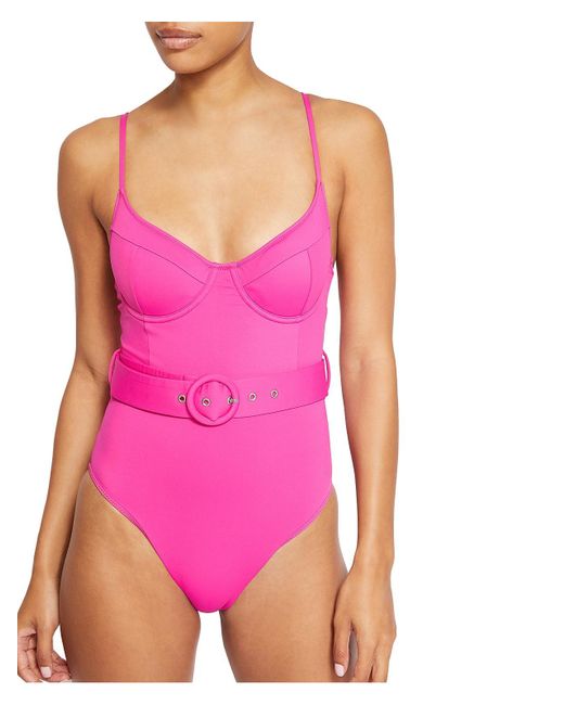 Jonathan Simkhai Pink Noa Belted Buckle Nylon One-piece Swimsuit
