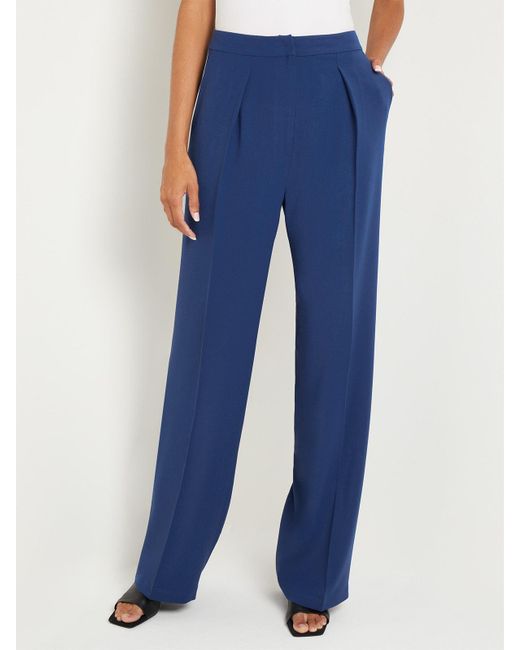 Misook Blue Woven Twill Tailored Wide Leg Pant