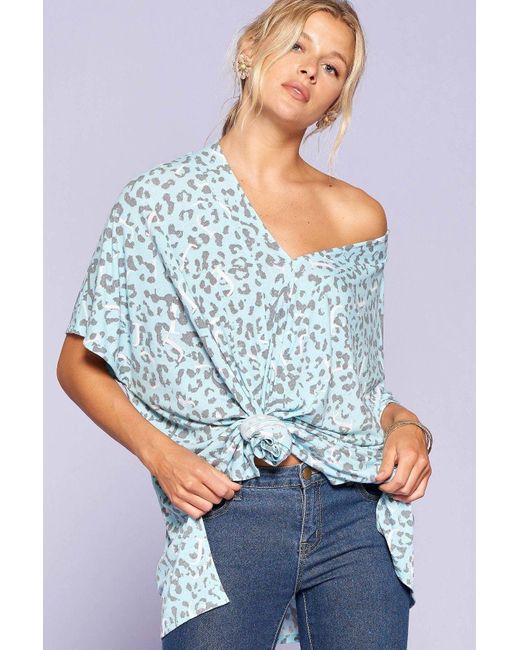 TRUEDAMES Gray Leopard And Letter Printed Knit Top