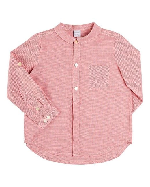 Pepa London Pink Mini Houndstooth Polo Collar Linen-Blend Shirt